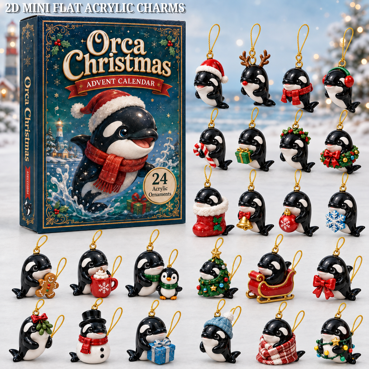 Orca Christmas Advent Calendar 2026 - 24-Day Festive Countdown, Acrylic Charms Blind Box - Gift For Orca Lovers