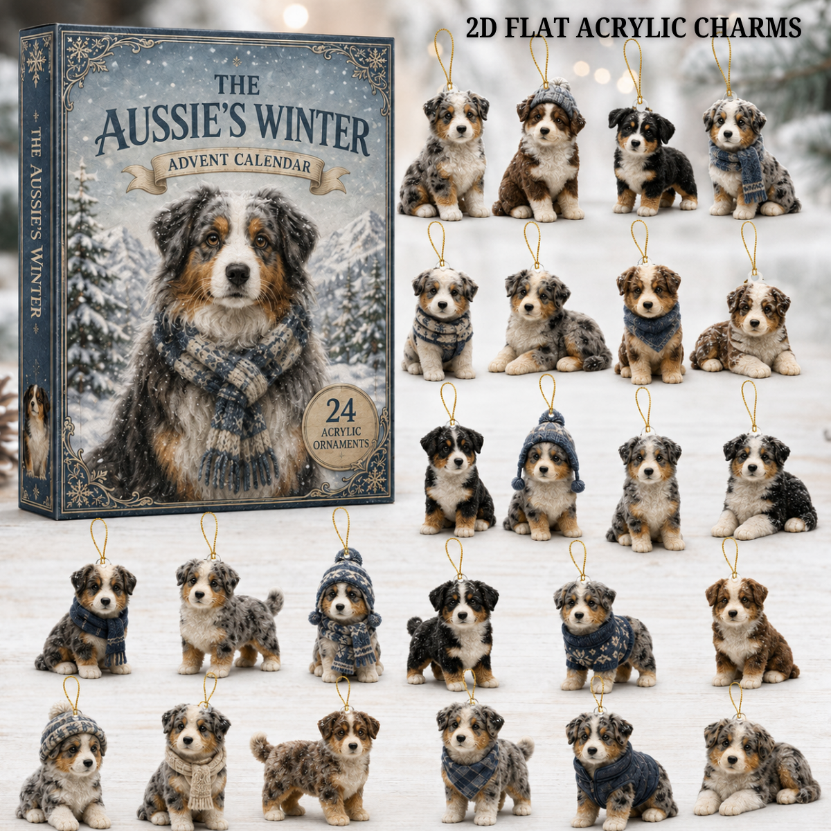 Winter Australian Shepherd Advent Calendar 2026 - 24-Day Festive Countdown, Acrylic Charms Blind Box - Gift For Dog Lovers