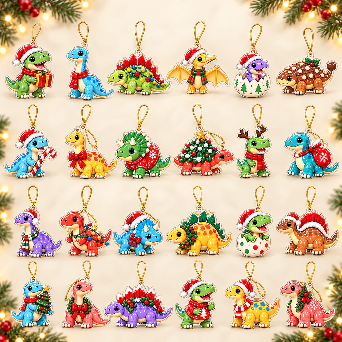 Christmas Little Dinos Advent Calendar 2026 - 24-Day Festive Countdown, Acrylic Charms Blind Box - Gift For Dinosaurs Lovers