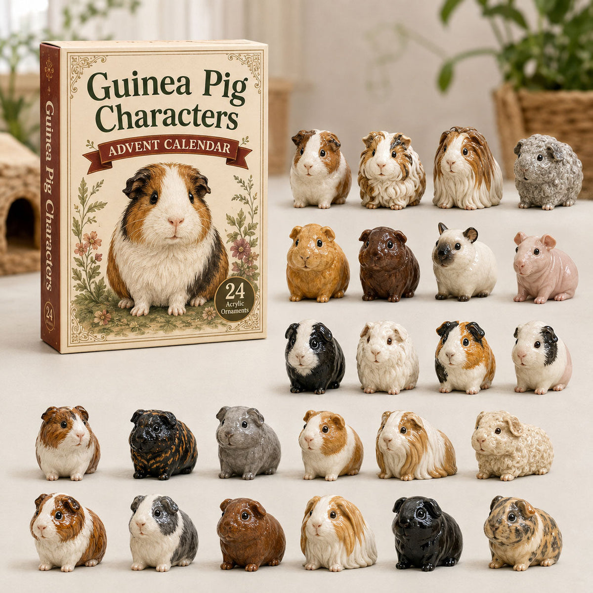 Guinea Pig Character Advent Calendar 2026 - 24-Day Festive Countdown, Acrylic Charms Blind Box - Gift For Guinea Pig Lovers