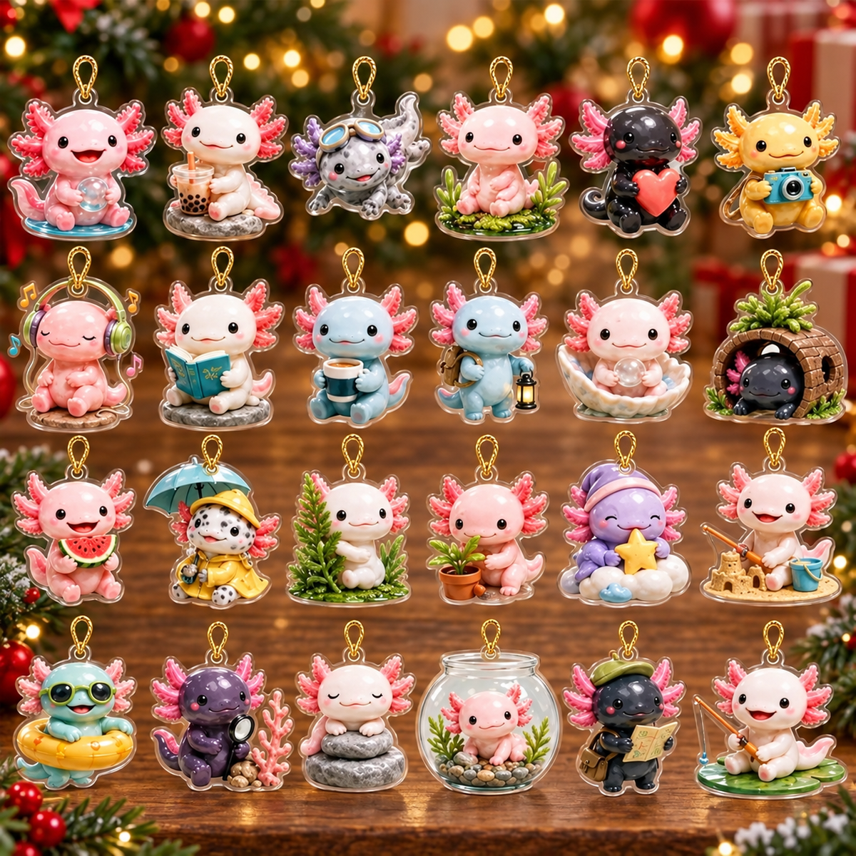 Axolotl Advent Calendar 2026, 24 Mini Flat Acrylic Charms, Cute Christmas Tree Hanging Ornaments, Holiday Countdown Gift Set