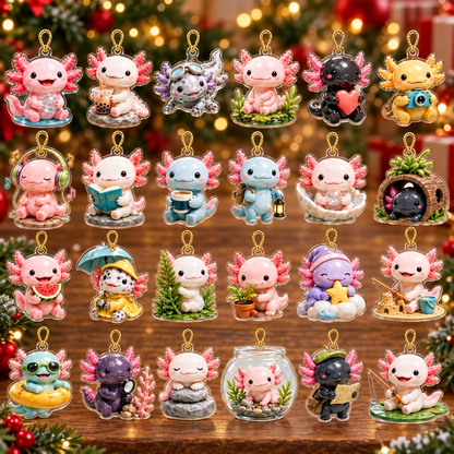 Axolotl Advent Calendar 2026, 24 Mini Flat Acrylic Charms, Cute Christmas Tree Hanging Ornaments, Holiday Countdown Gift Set