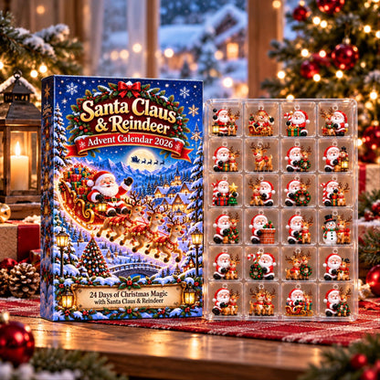 Christmas Santa Reindeer Advent Calendar 2026, 24 Piece Santa Ornament Set, Santa Claus Blind Box Advent Calendar, Holiday Xmas Decor