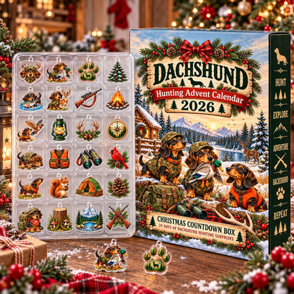 Dachshund Hunting Advent Calendar, 24 Day Christmas Countdown with Dog Hunter Charms