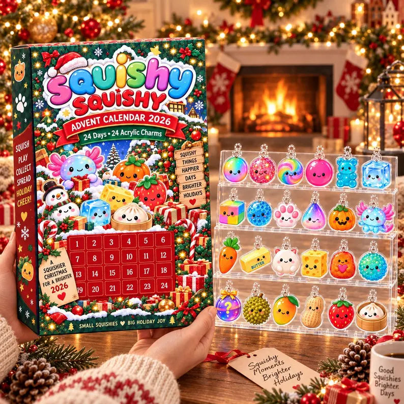2026 Squishy Advent Calendar, 24-Day Christmas Countdown Box, 24 Acrylic Squishy Charms, Kawaii Mystery Collectible Calendar