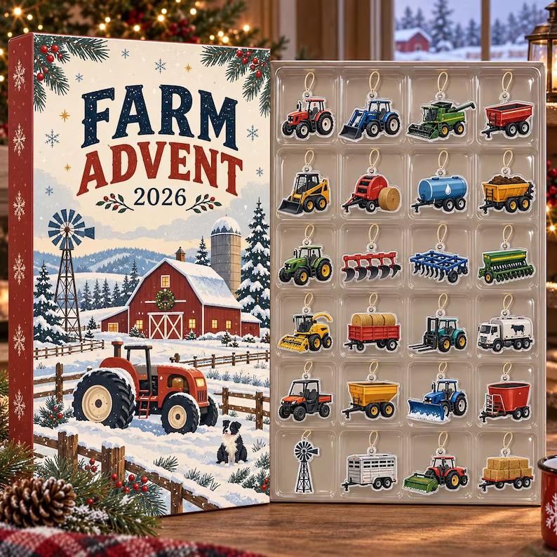 Farm Tractor Advent Calendar 2026, Christmas Countdown with Vehicle Ornaments