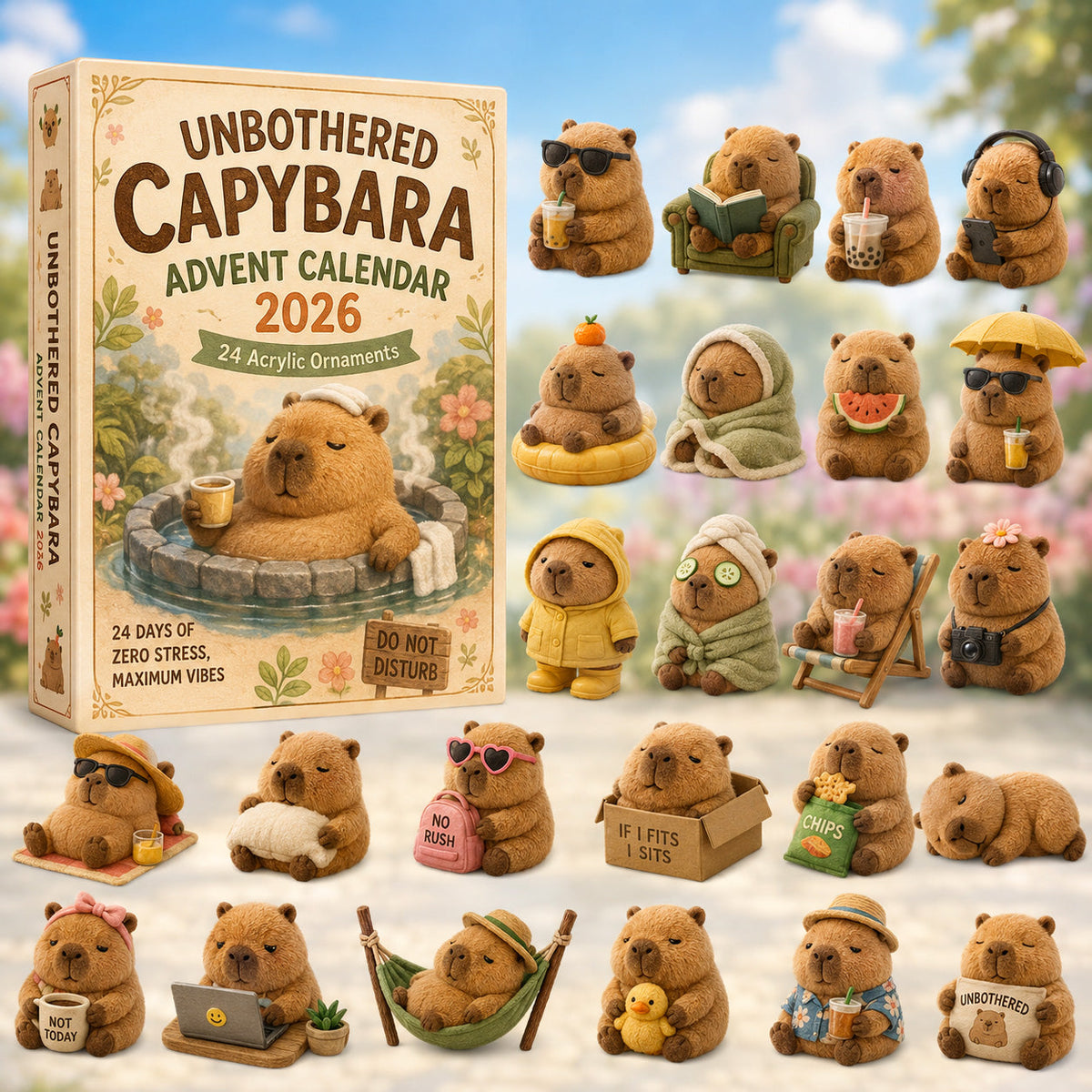 Unbothered Capybara Advent Calendar 2026 - 24-Day Festive Countdown, Acrylic Charms Blind Box - Gift For Capybara Lovers