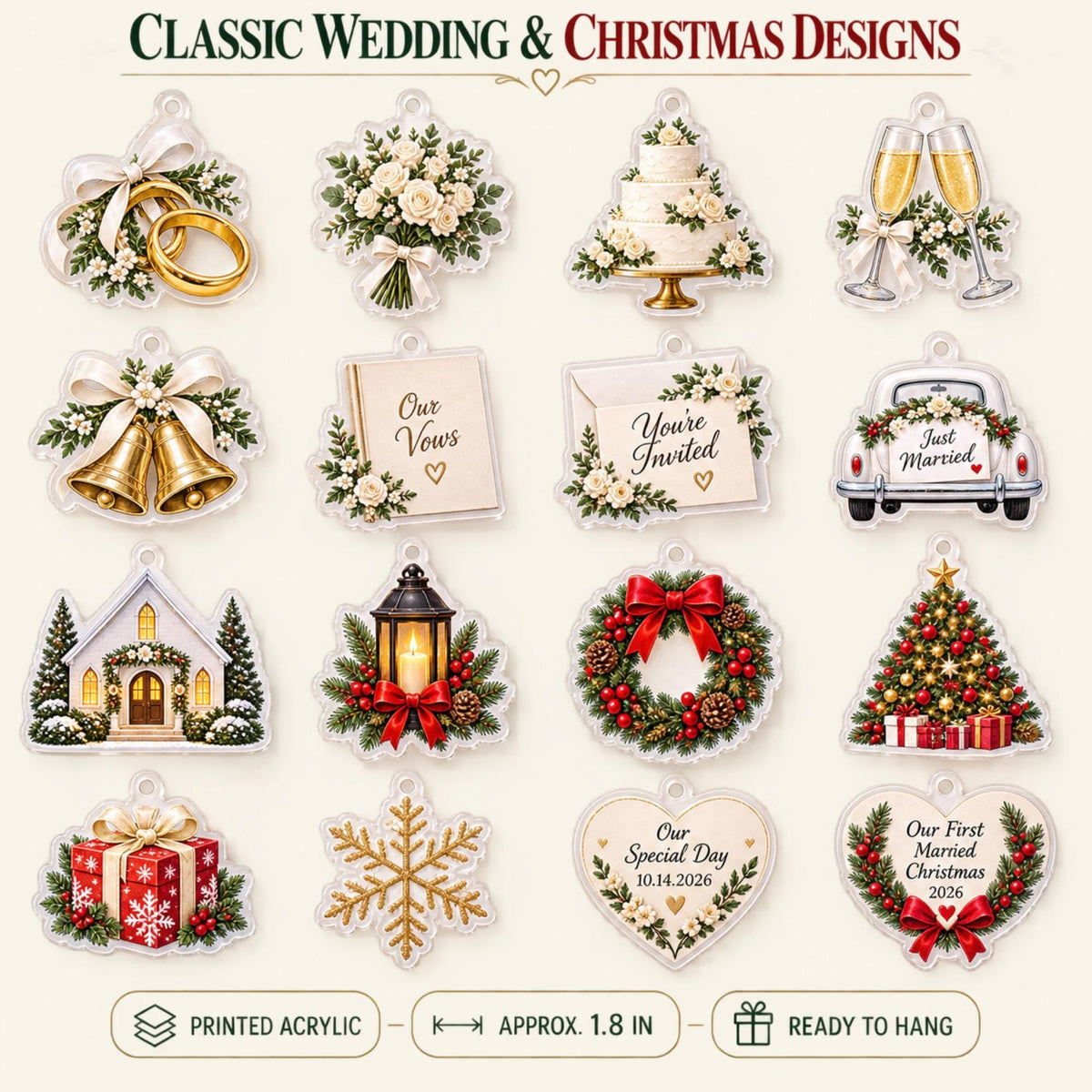 Personalized Wedding Memory Advent Calendar with 24 Custom Photo Acrylic Ornaments, Newlywed Christmas Gift, Wedding Keepsake for Couple