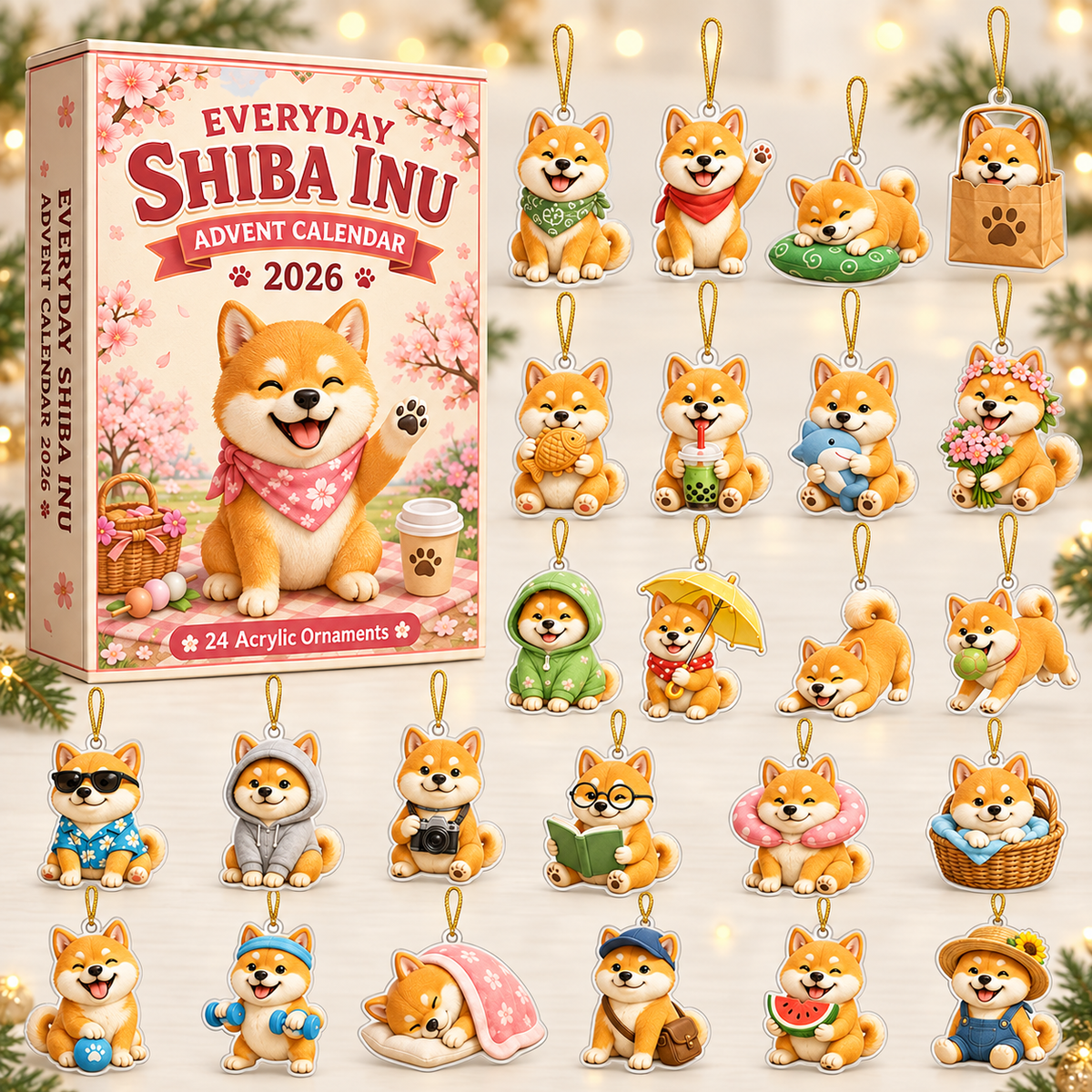 Everyday Shiba Inu Advent Calendar 2026 - 24-Day Festive Countdown, Acrylic Charms Blind Box - Gift For Shiba Inu Lovers