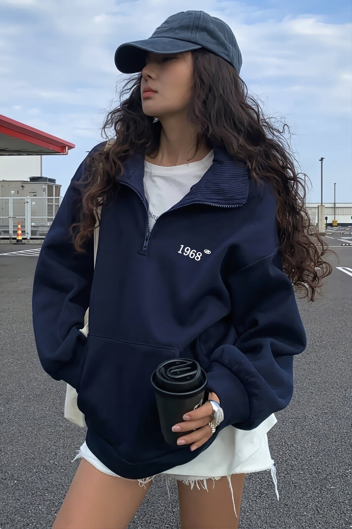 Number Print Half Zip Longline Sweatshirt