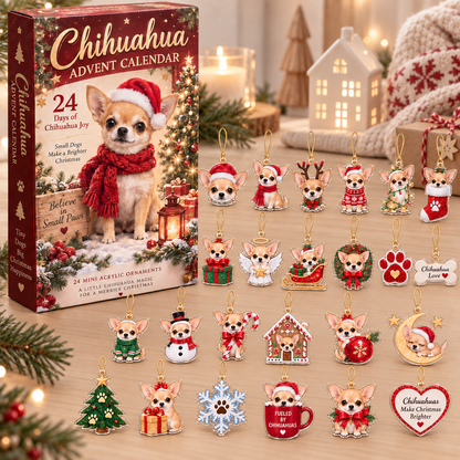 Chihuahua Advent Calendar – 24 Days Of Mini Acrylic Dog Ornaments, Christmas Countdown Calendar For Chihuahua Lovers, Cute Pet Holiday Gift & Christmas Tree Decor