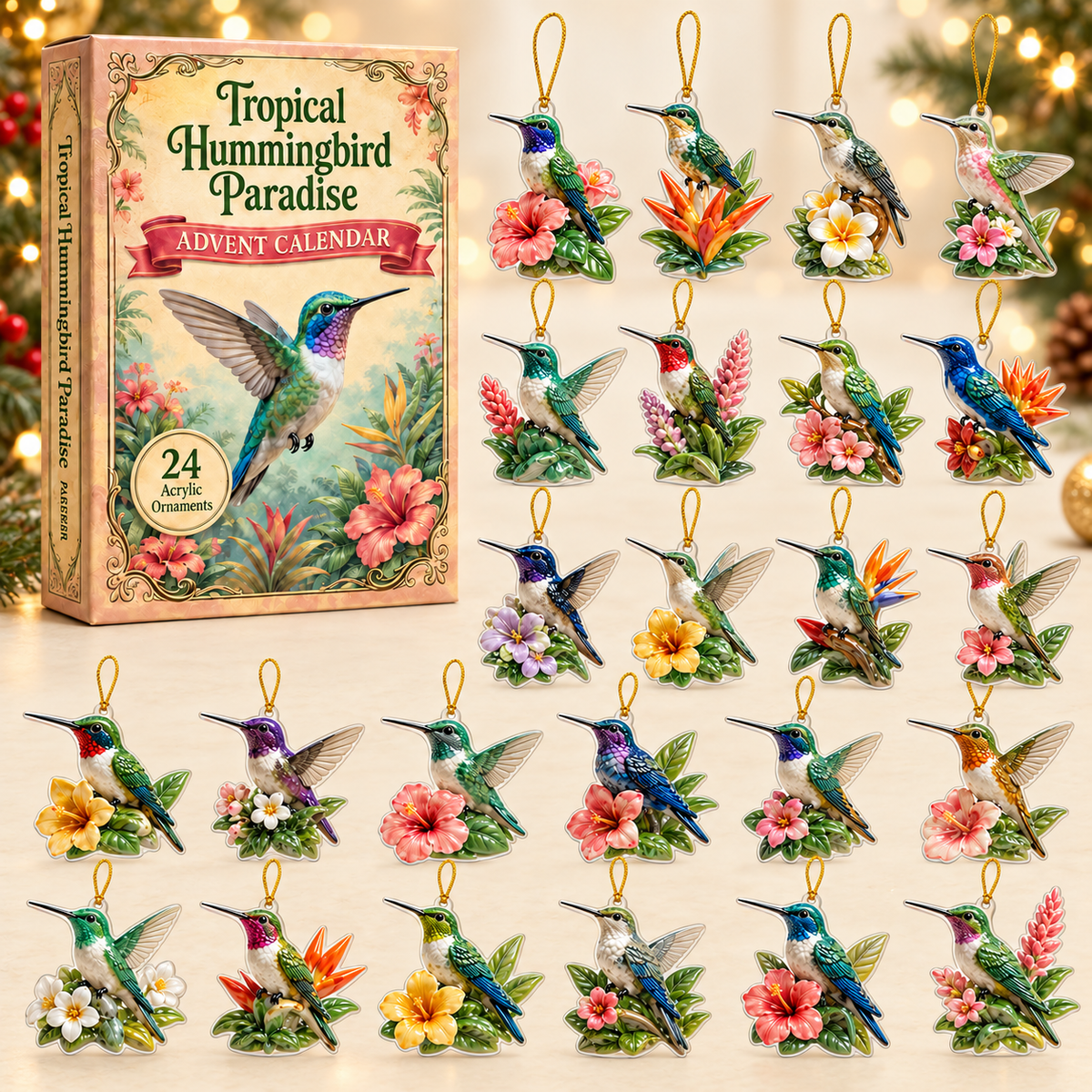 Tropical Paradise Advent Calendar 2026 - 24-Day Festive Countdown, Acrylic Charms Blind Box - Gift For Bird Lovers