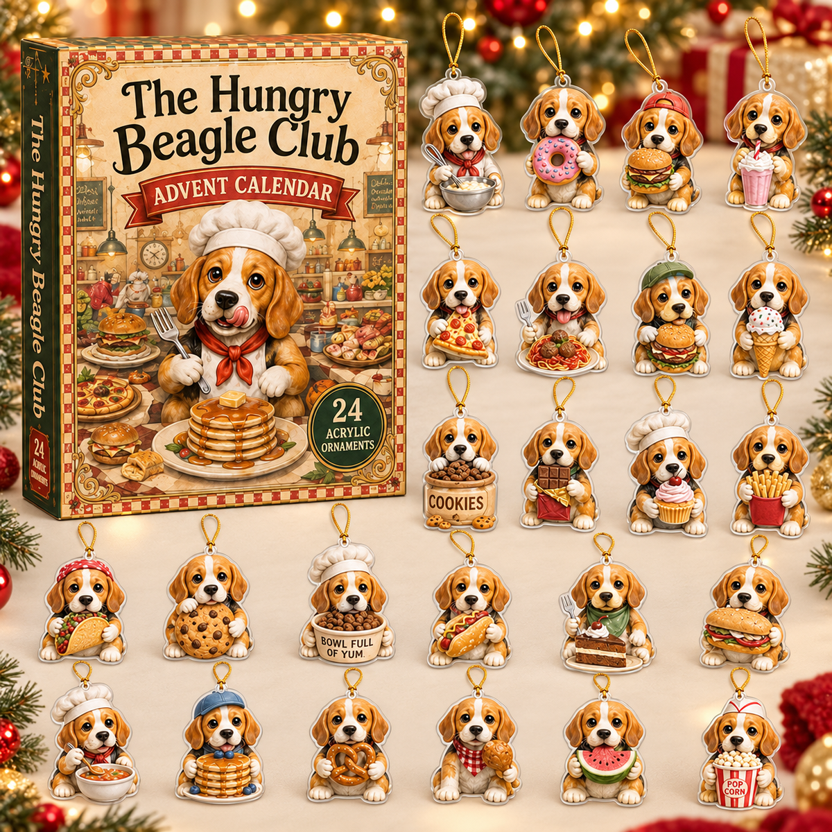 The Hungry Beagle Club Advent Calendar 2026 - 24-Day Festive Countdown, Acrylic Charms Blind Box - Gift For Beagle Lovers