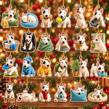 Bull Terrier Advent Calendar 2026, 24 Acrylic Dog Charms, Christmas Countdown Ornament Set, Bull Terrier Lover Holiday Gift