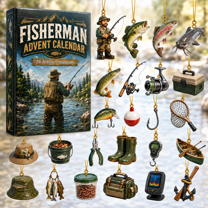Fisherman Advent Calendar 2026 - 24-Day Festive Countdown, Acrylic Charms Blind Box - Gift For Fishing Lovers