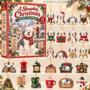 A Sheepdog Christmas Advent Calendar 2026 - 24-Day Festive Countdown, Acrylic Charms Blind Box - Gift For Old English Sheepdog Lovers