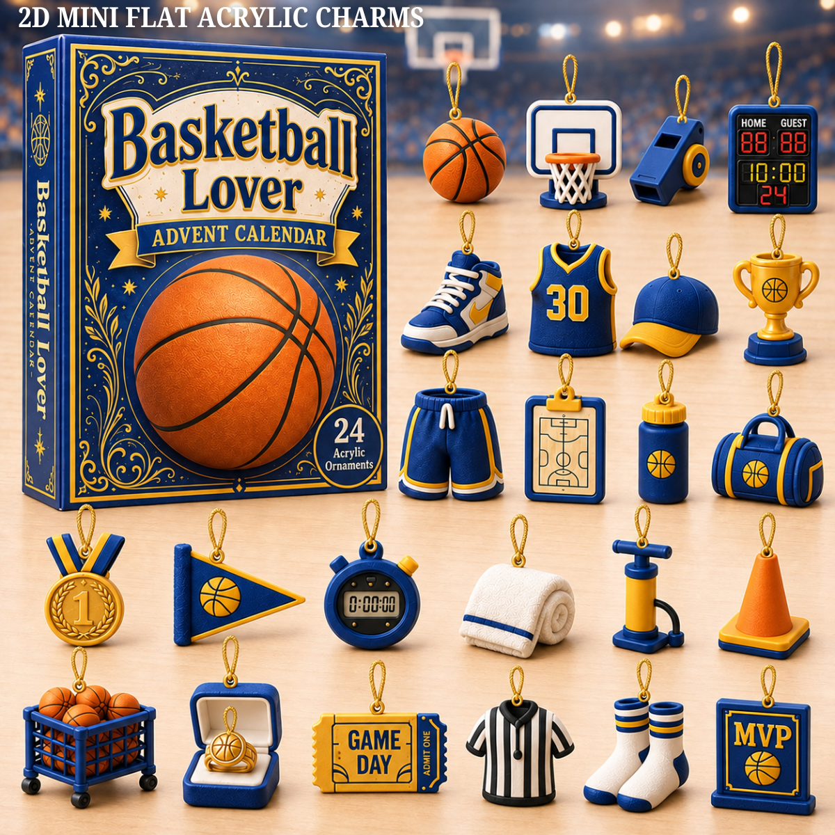 Basketball Blue Theme Advent Calendar 2026 - 24-Day Festive Countdown, Acrylic Charms Blind Box - Gift For Basketball Lovers