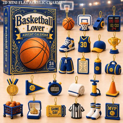 Basketball Blue Theme Advent Calendar 2026 - 24-Day Festive Countdown, Acrylic Charms Blind Box - Gift For Basketball Lovers