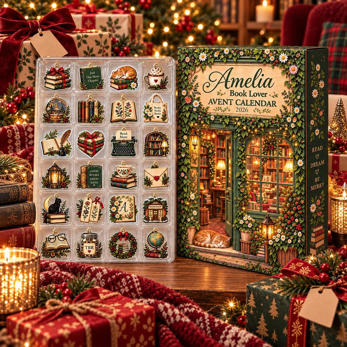 Personalized Book Lover Advent Calendar 2026, 24 Bookish Charms, Custom Reader Christmas Countdown Gift