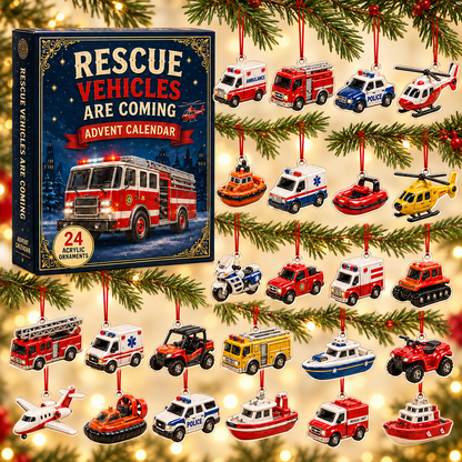 Rescue Vehicles Fleet Advent Calendar 2026 - 24-Day Festive Countdown, Acrylic Charms Blind Box - Gift For Vehicle Lovers