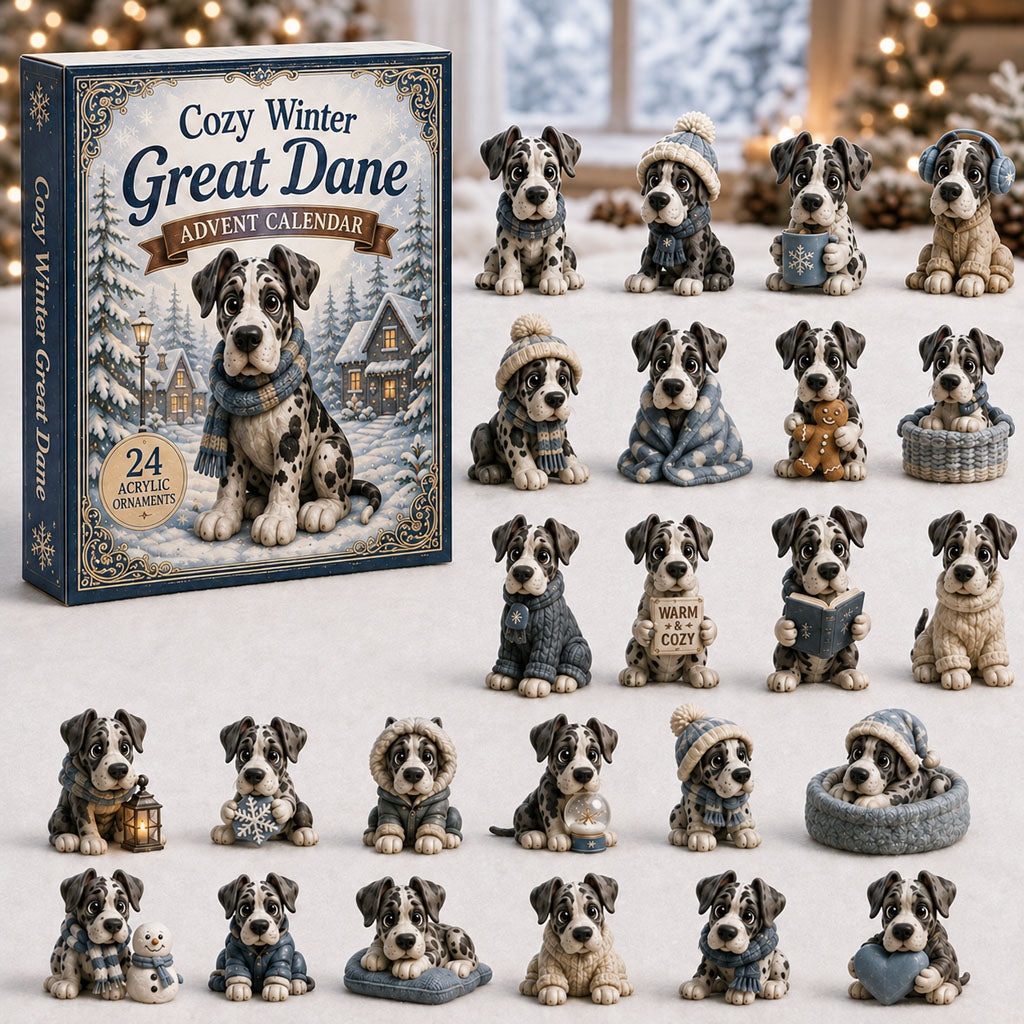Cozy Winter Great Dane Advent Calendar 2026 - 24-Day Festive Countdown, Acrylic Charms Blind Box - Gift For Great Dane Lovers