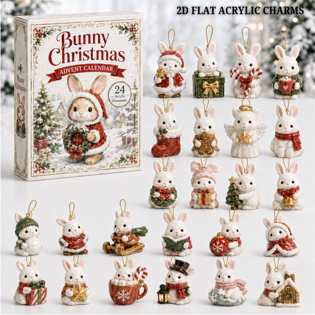 Bunny Christmas Advent Calendar 2026 - 24-Day Festive Countdown, Acrylic Charms Blind Box - Gift For Bunny Lovers
