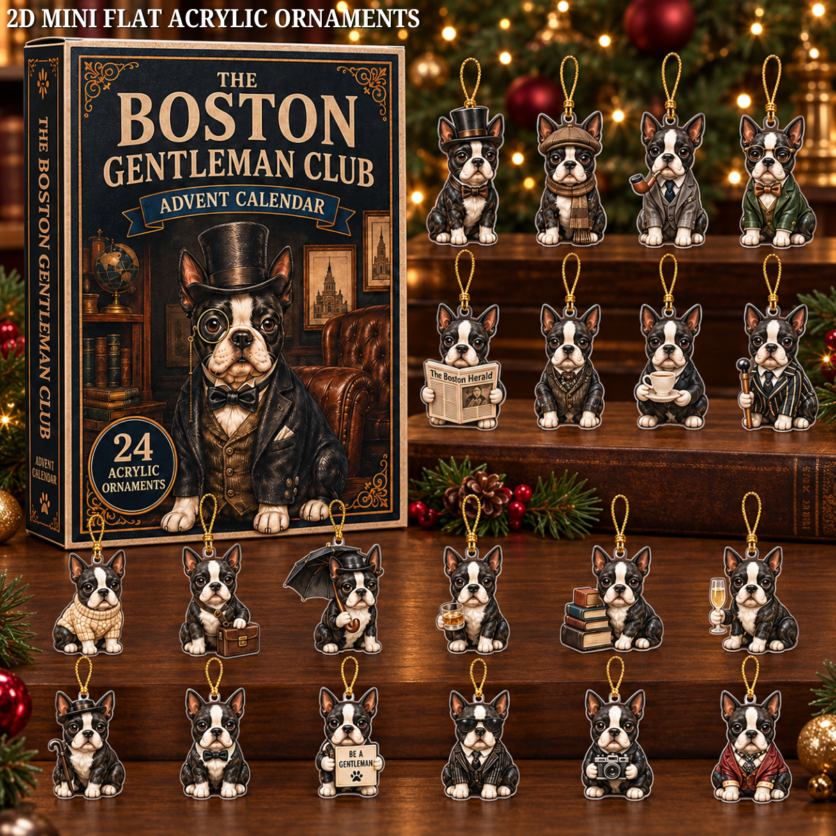The Boston Gentleman Club Advent Calendar 2026 - 24-Day Festive Countdown, Acrylic Charms Blind Box - Gift For Dog Lovers