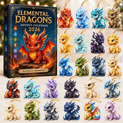 Elemental Dragons Advent Calendar 2026 - 24-Day Festive Countdown, Acrylic Charms Blind Box - Gift For Dragon Lovers