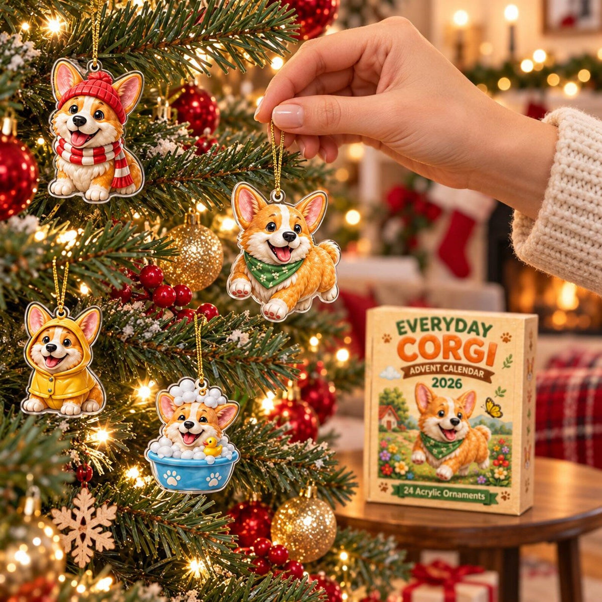 Everyday Corgi Advent Calendar 2026, 24 Day Christmas Countdown, Flat Acrylic Dog Ornaments, Gift for Corgi Lovers, Holiday Tree Decorations