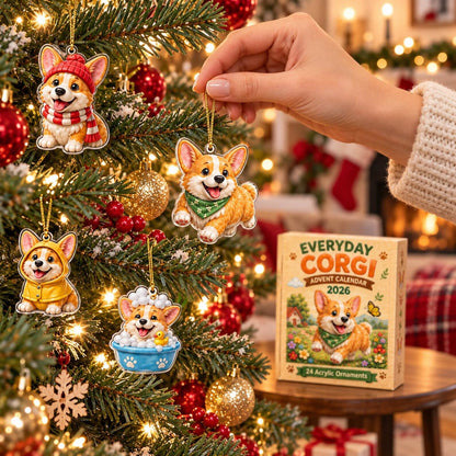 Everyday Corgi Advent Calendar 2026, 24 Day Christmas Countdown, Flat Acrylic Dog Ornaments, Gift for Corgi Lovers, Holiday Tree Decorations