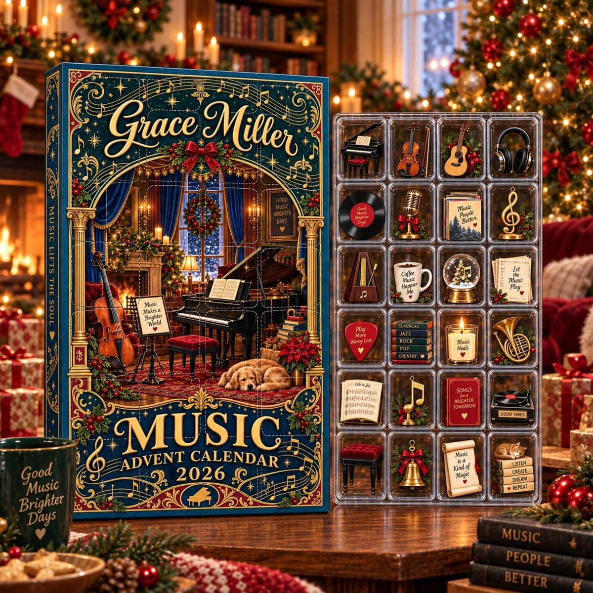 Personalized Music Advent Calendar, Music Lover Christmas Countdown Box, Custom Name Musician Gift, 24 Days Holiday Calendar