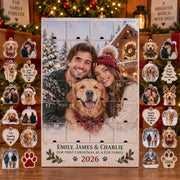 Personalized Fur Family Advent Calendar with 24 Custom Photo Acrylic Ornaments, Couple and Dog Christmas Gift, Pet Parent Keepsake for Two