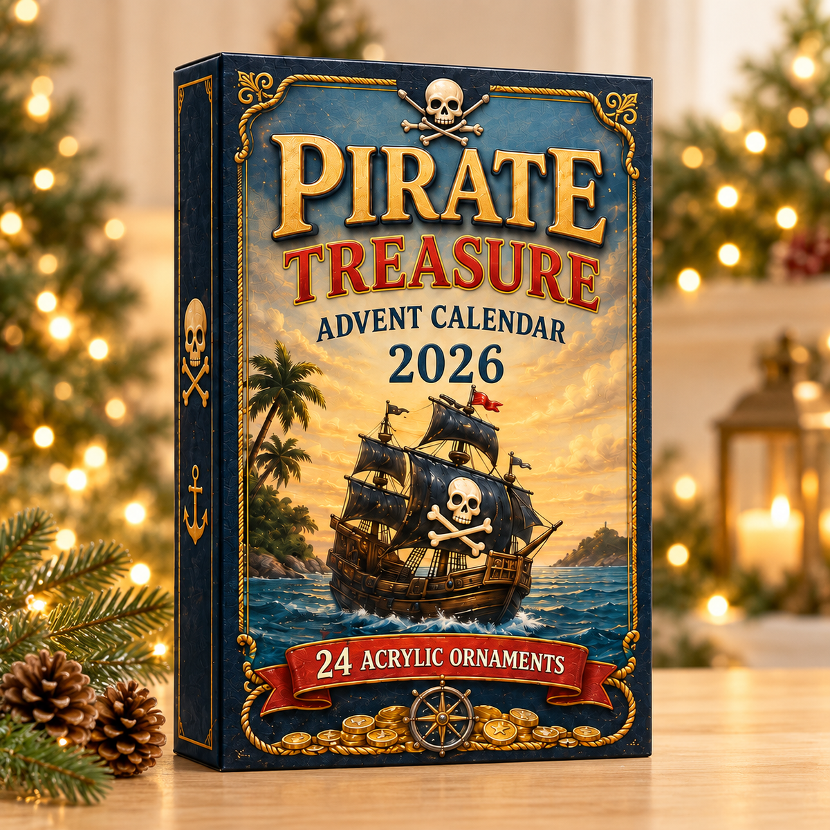 Pirate Treasure Advent Calendar 2026 - 24-Day Festive Countdown, Acrylic Charms Blind Box - Gift For Ocean Lovers, Family & Friends