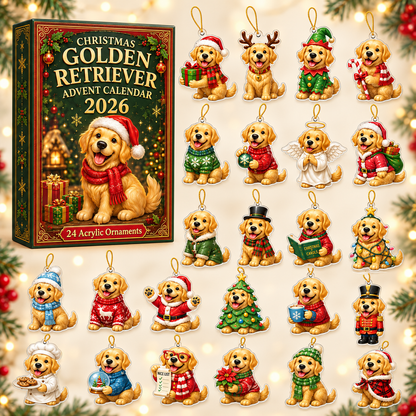 Xmas Golden Retriever Cosplay Advent Calendar 2026 - 24-Day Festive Countdown, Acrylic Charms Blind Box - Gift For Golden Retriever Lovers