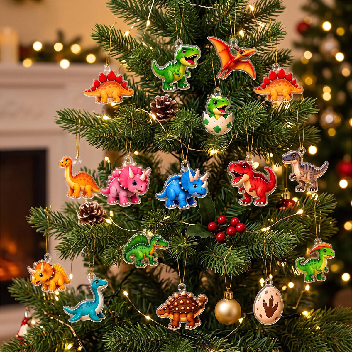 Personalized Dinosaur Advent Calendar, Custom Photo & Name, 24 Acrylic Dino Ornaments