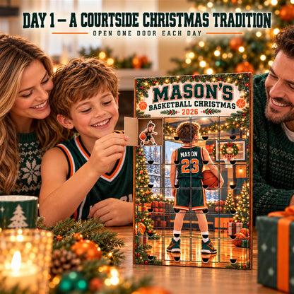 Personalized Basketball Advent Calendar with 24 Custom Photo Acrylic Ornaments, Player Number Christmas Gift for Basketball Family and Coach