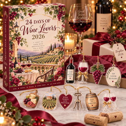 Wine Lovers Advent Calendar 2026, 24 Day Xmas Countdown, Wine Ornaments, Vineyard Holiday Gift, Sommelier Gift for Women, Wine Lover Decor