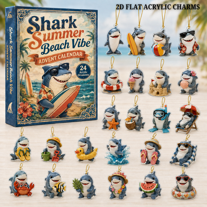 Shark Summer Beach Advent Calendar 2026 - 24-Day Festive Countdown, Acrylic Charms Blind Box - Gift For Shark Lovers