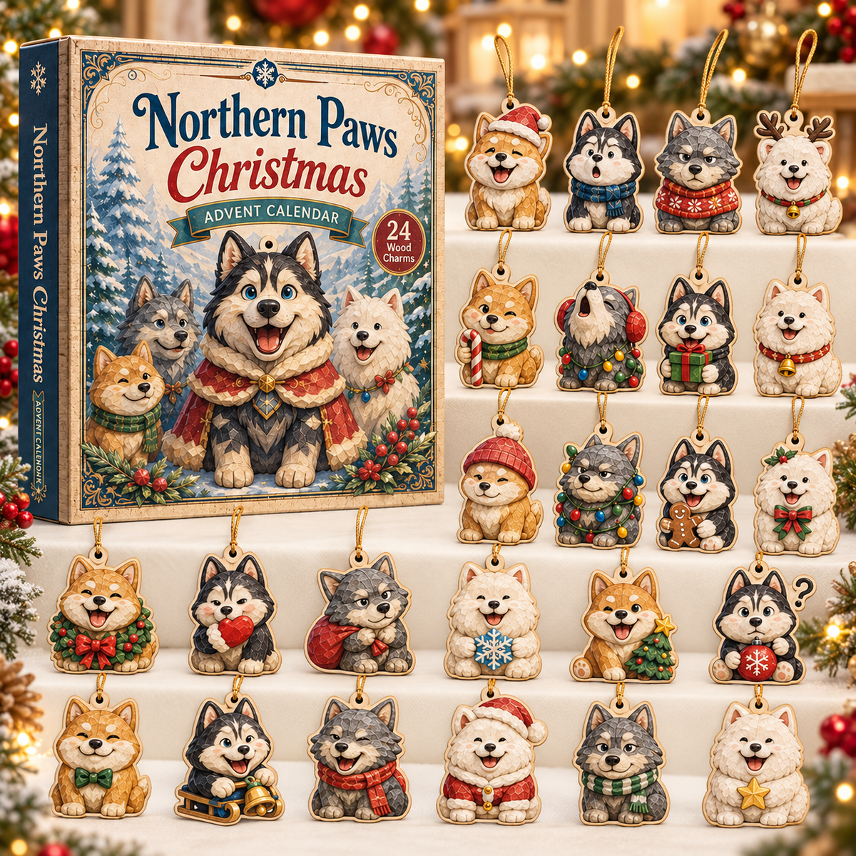 Northern Paws Christmas Advent Calendar 2026 - 24-Day Festive Countdown, Wooden Charms Blind Box - Gift For Animals Lovers