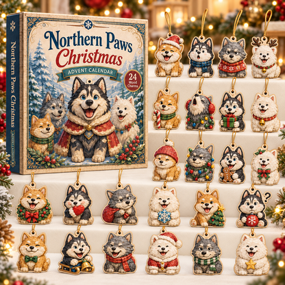 Northern Paws Christmas Advent Calendar 2026 - 24-Day Festive Countdown, Wooden Charms Blind Box - Gift For Animals Lovers