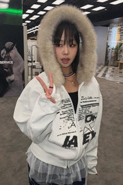 Faux Fur Graffiti Zip Hoodie