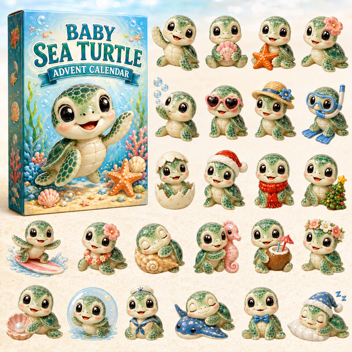 Baby Sea Turtle Advent Calendar 2026 - 24-Day Festive Countdown, Acrylic Charms Blind Box - Gift For Sea Turtle Lovers