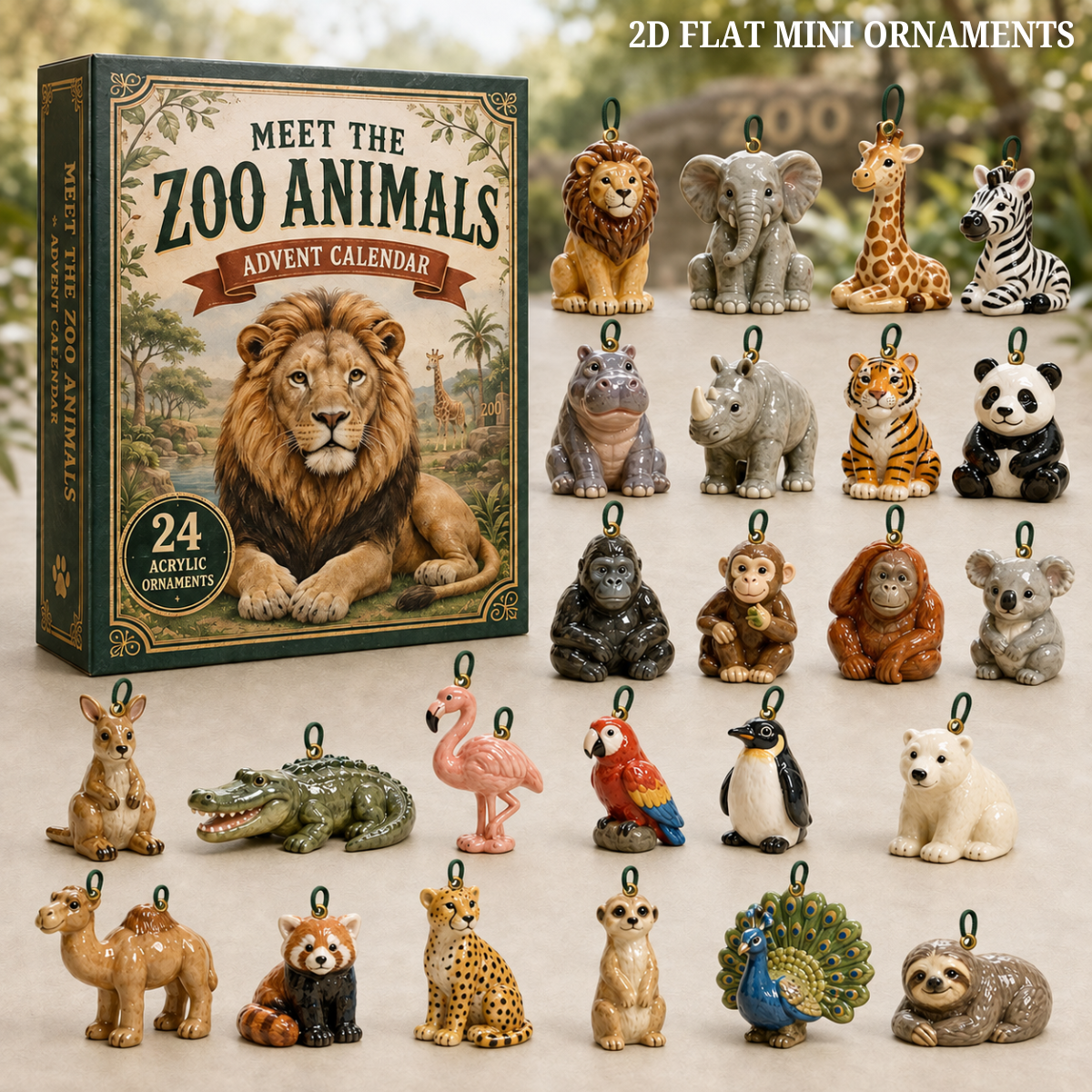 Zoo Animals Kingdom Advent Calendar 2026 - 24-Day Festive Countdown, Acrylic Charms Blind Box - Gift For Animal Lovers