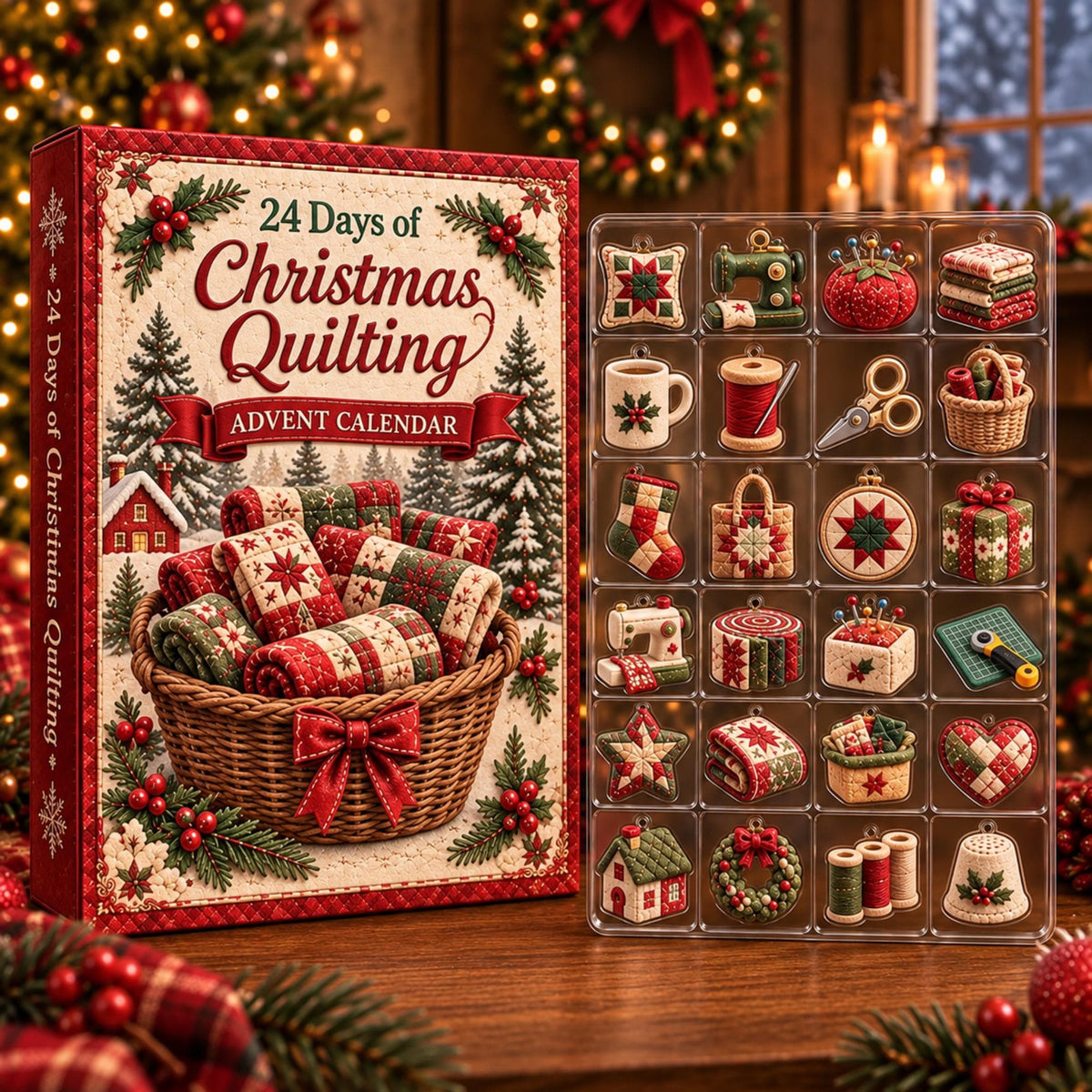 2026 Quilting Advent Calendar: 24-Day Christmas Countdown, Acrylic Ornaments (Box)