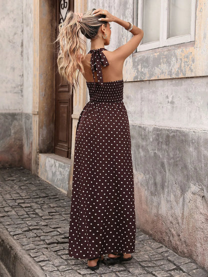Vintage V-Neck Polka Dot Summer A-Line Midi Dress