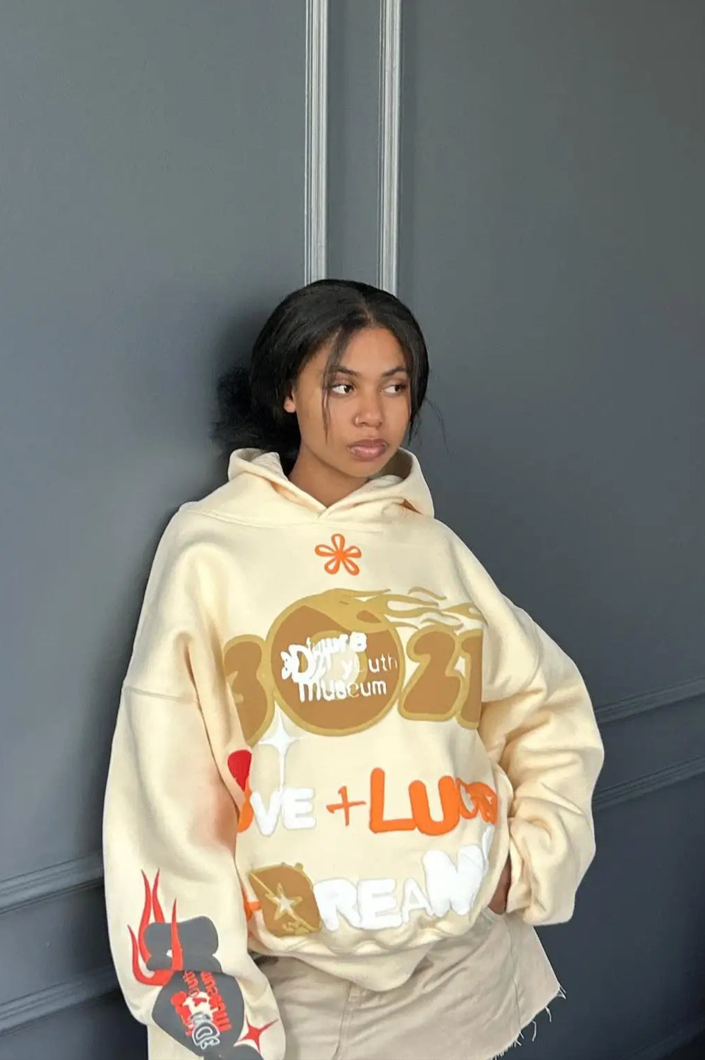Oversized Letter Puff Print Hoodie