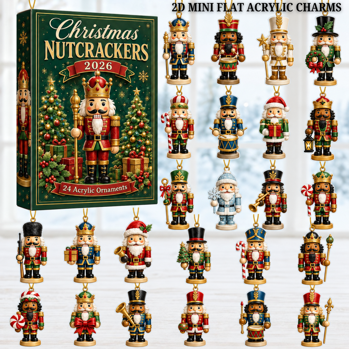 Christmas Nutcrackers Green Advent Calendar 2026 - 24-Day Festive Countdown, Acrylic Charms Blind Box - Gift For Family & Friends