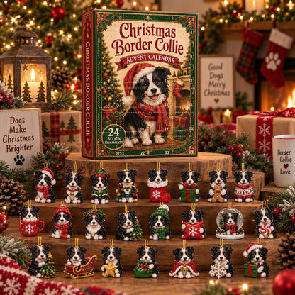 Border Collie Christmas Advent Calendar, 24 Acrylic Dog Ornaments (Blind Box)