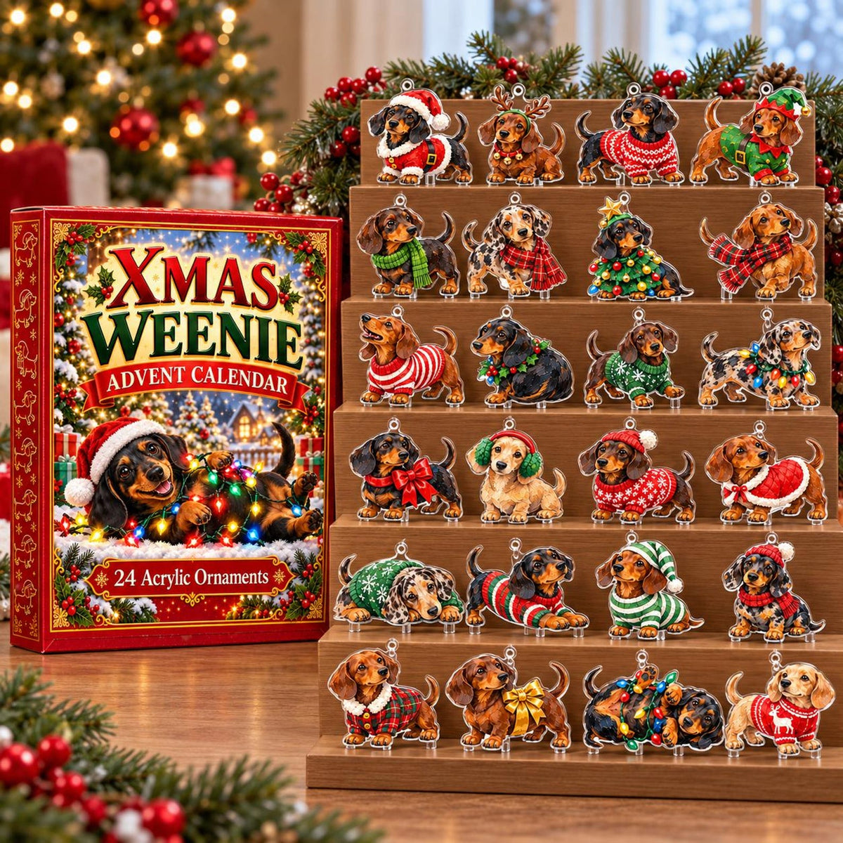 Dachshund Advent Calendar 2026, 24 Acrylic Dog Ornaments, Sausage Dog Christmas Countdown Box, Dog Lover Gift, Holiday Keepsake