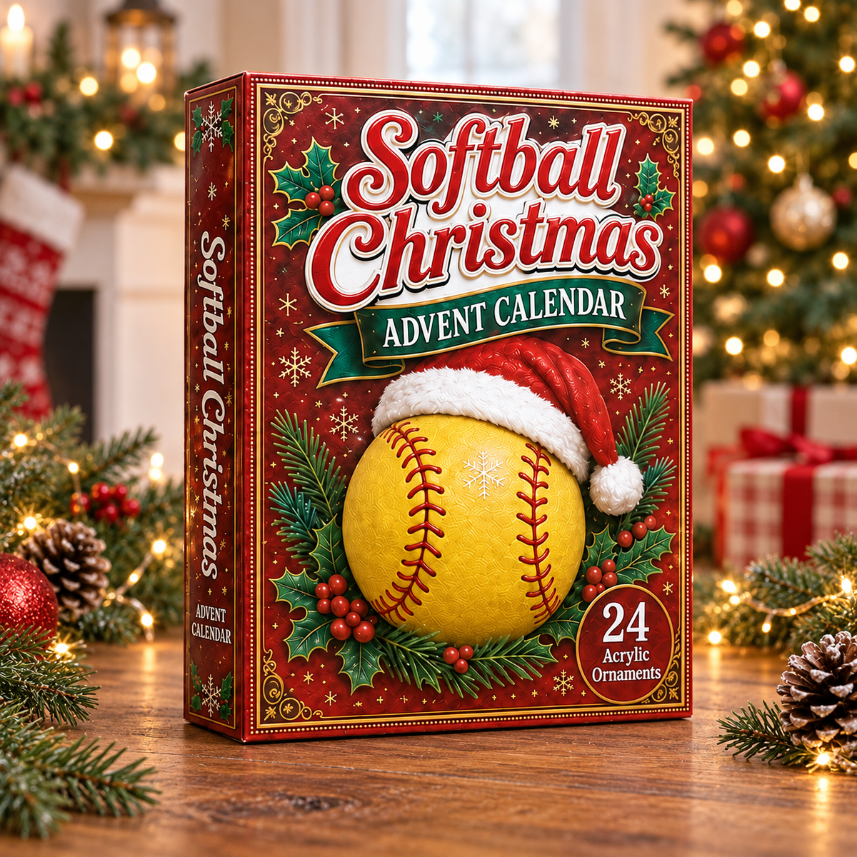 Softball Christmas Advent Calendar 2026 - 24-Day Festive Countdown, Acrylic Charms Blind Box - Gift For Softball Lovers